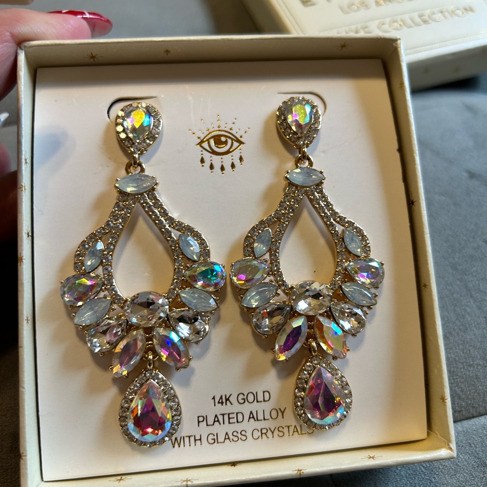 Gold Plated Alloy Earrings with Glass Crystals